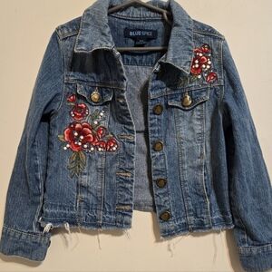 Blue Spice Kids Jean Jacket with Red and White Embroidery